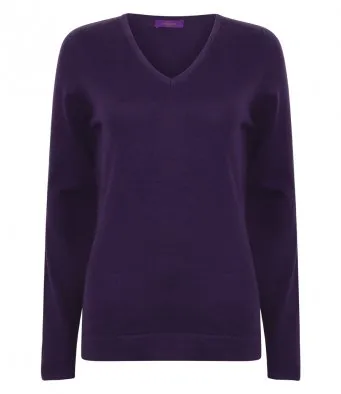 Henbury Ladies Lightweight Cotton Acrylic V Neck Sweater