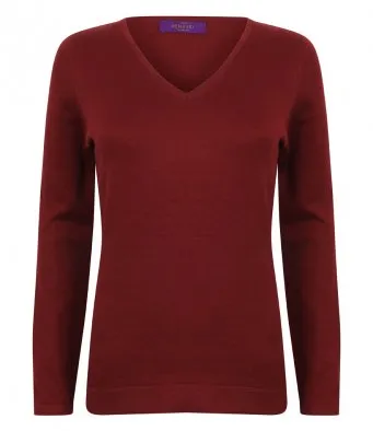 Henbury Ladies Lightweight Cotton Acrylic V Neck Sweater