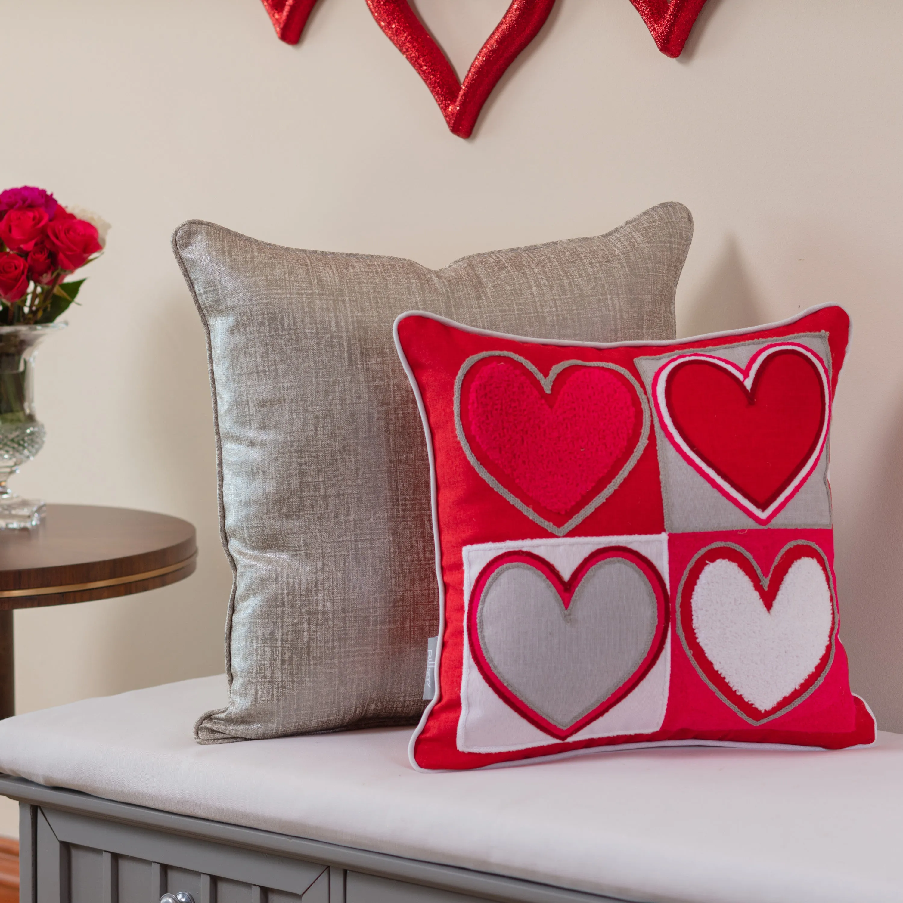 Indoor Valentines Heartfelt Hearts Red 17-inch Throw Pillow