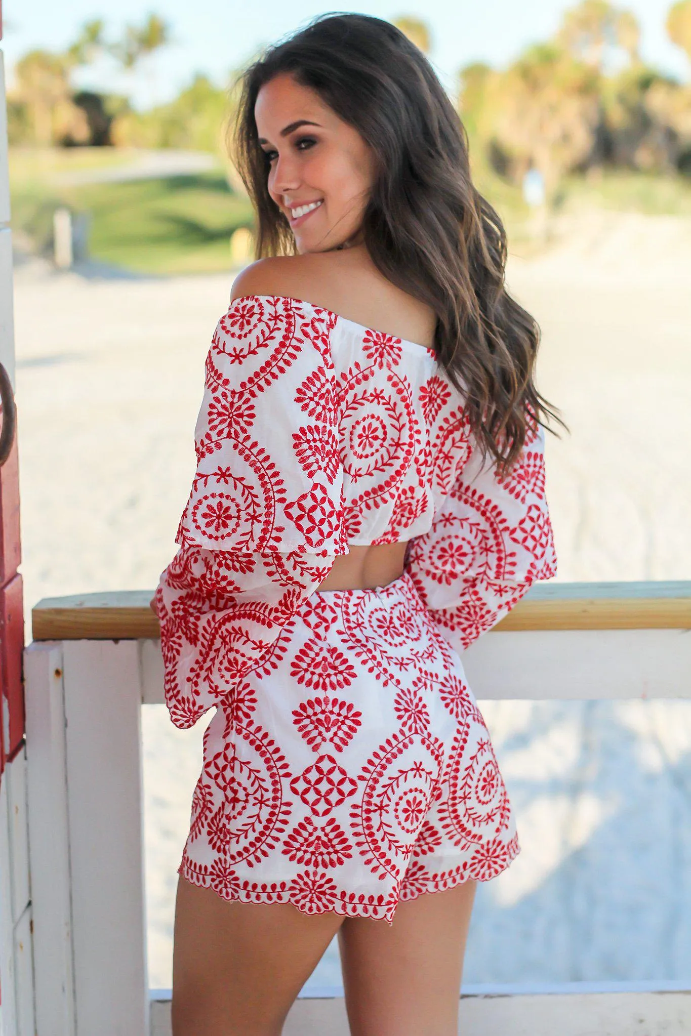 Ivory and Red Embroidered Set