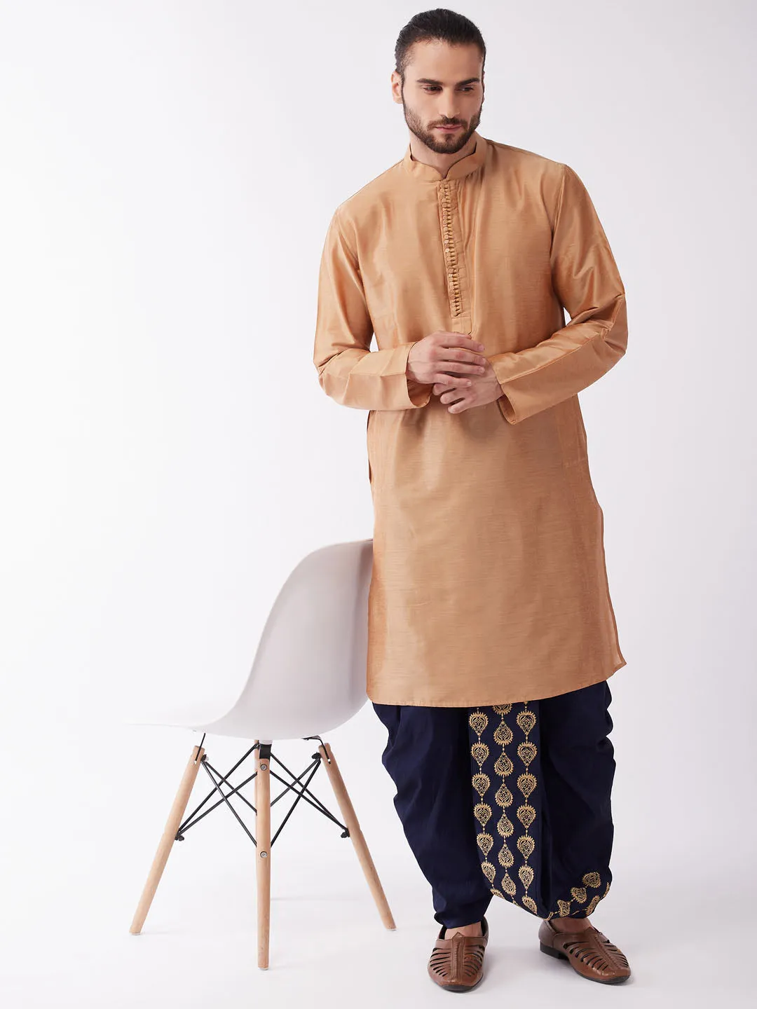 Jashvi Men Rose Gold Kurta with Dhoti Pants