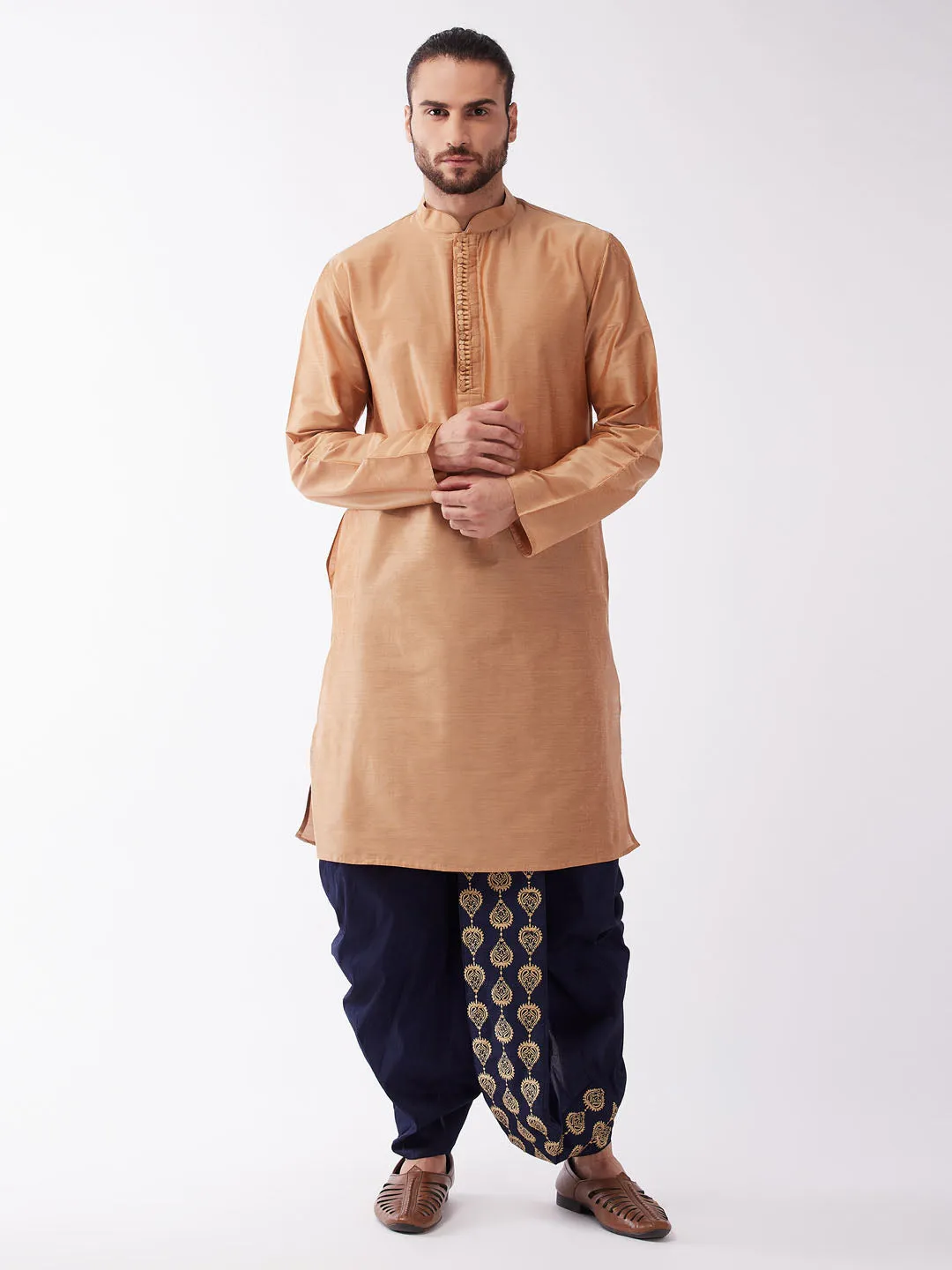 Jashvi Men Rose Gold Kurta with Dhoti Pants