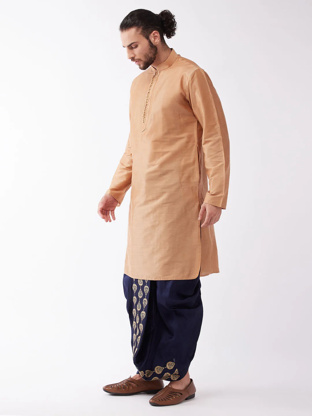 Jashvi Men Rose Gold Kurta with Dhoti Pants