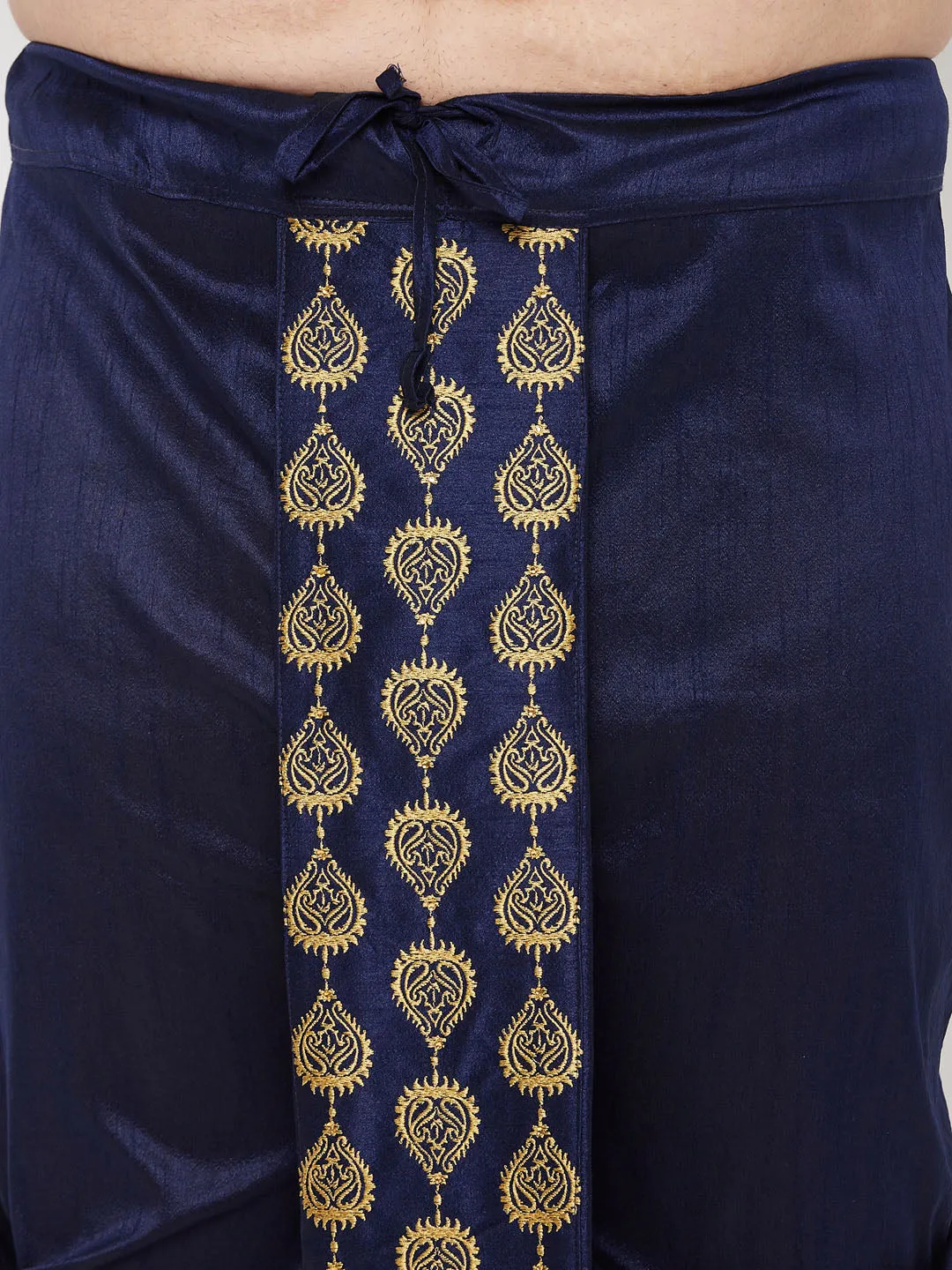 Jashvi Men's Plus Size Navy Blue  Cotton Blend Embroidered Traditional Dhoti