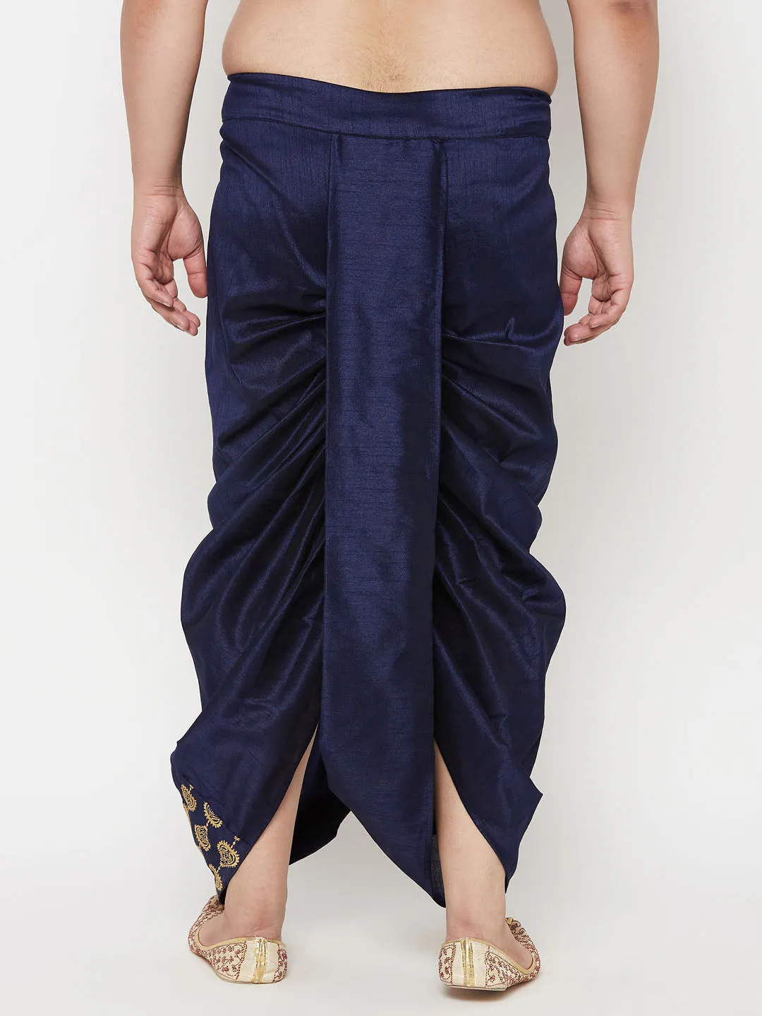 Jashvi Men's Plus Size Navy Blue  Cotton Blend Embroidered Traditional Dhoti