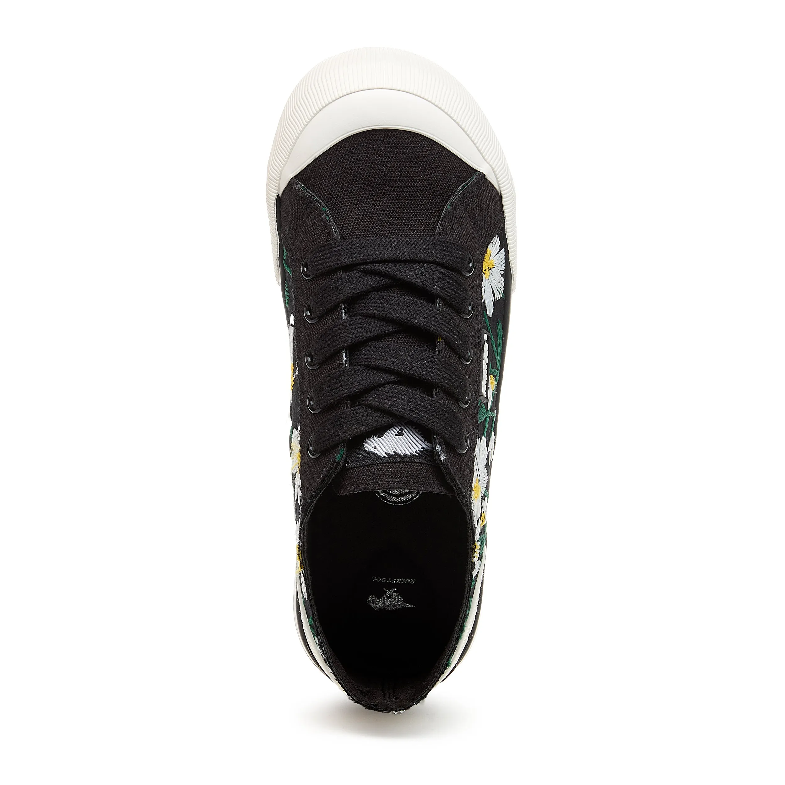 Jazzin Black Embroidered Flowers Trainers