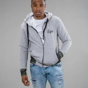 JNGLST Grey Zip Hoodie with Camo Detail