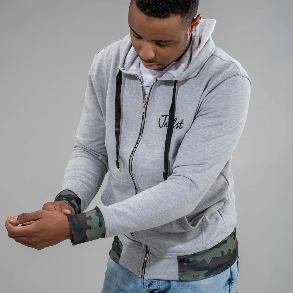 JNGLST Grey Zip Hoodie with Camo Detail