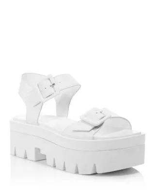 KENDALL   KYLIE - WAVE WHITE LEATHER SANDALS **FREE SHIPPING**