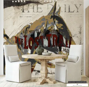 Lost Trail Cowboy & Horse Mural: Contemporary Western Wallpaper with Vintage Flair