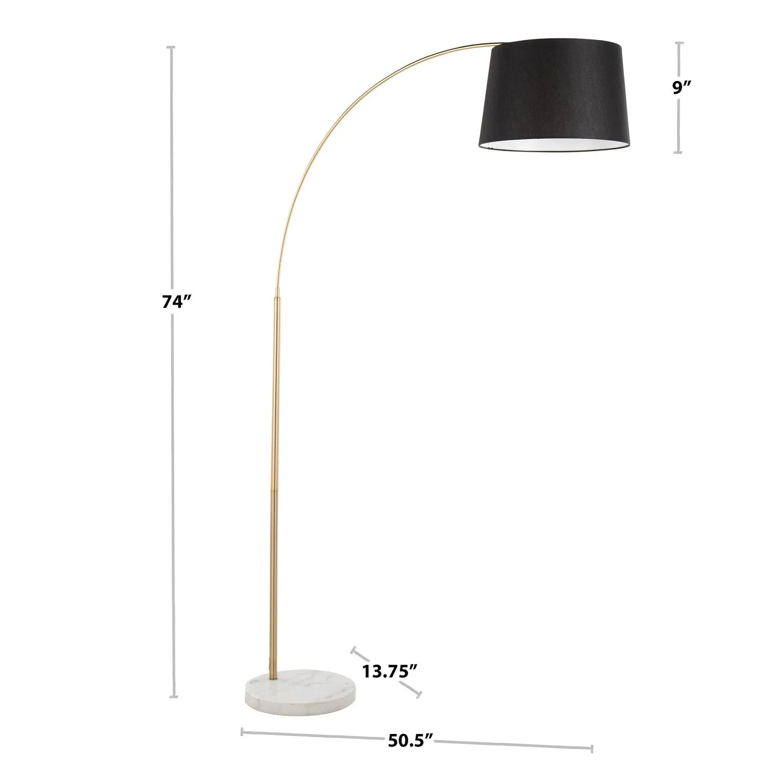 March Contemporary Floor Lamp in White Marble and Antique Brass with White Linen Shade Metal by LumiSource