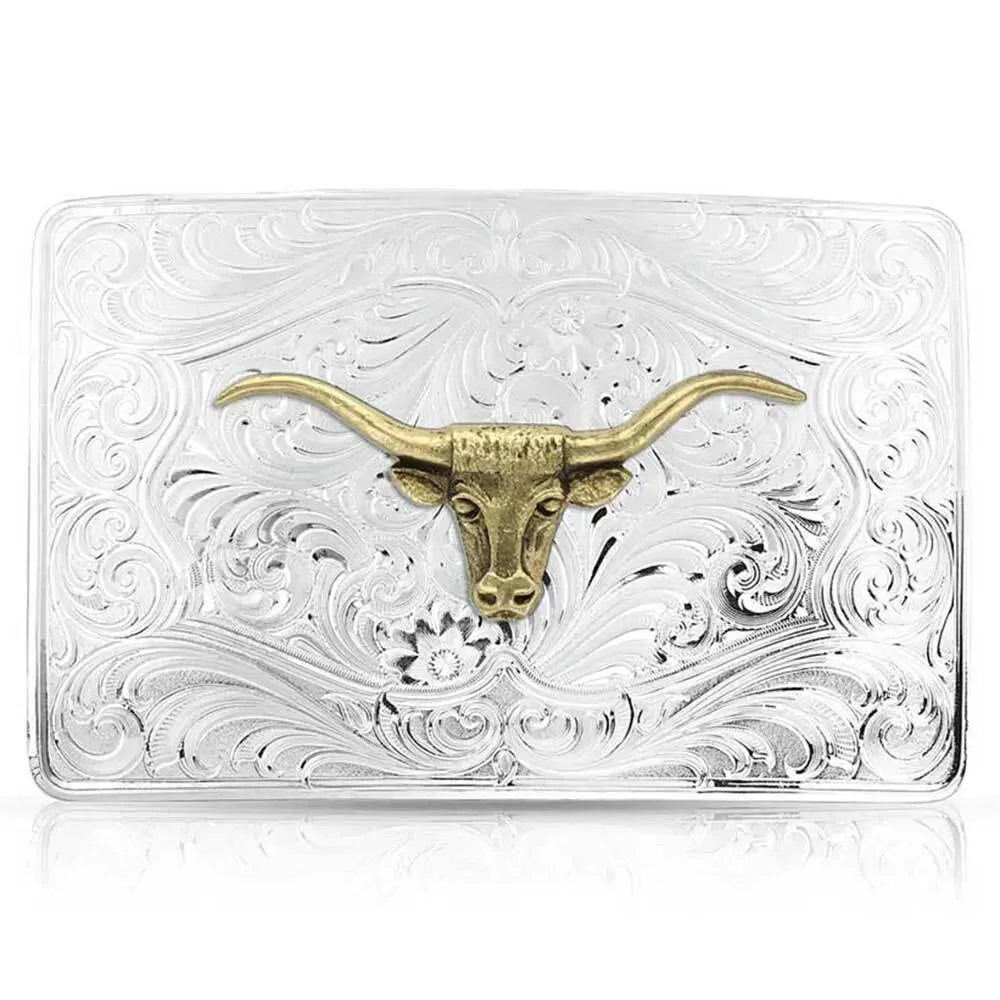 Men's Iconic Western Longhorn Silver Belt Buckle