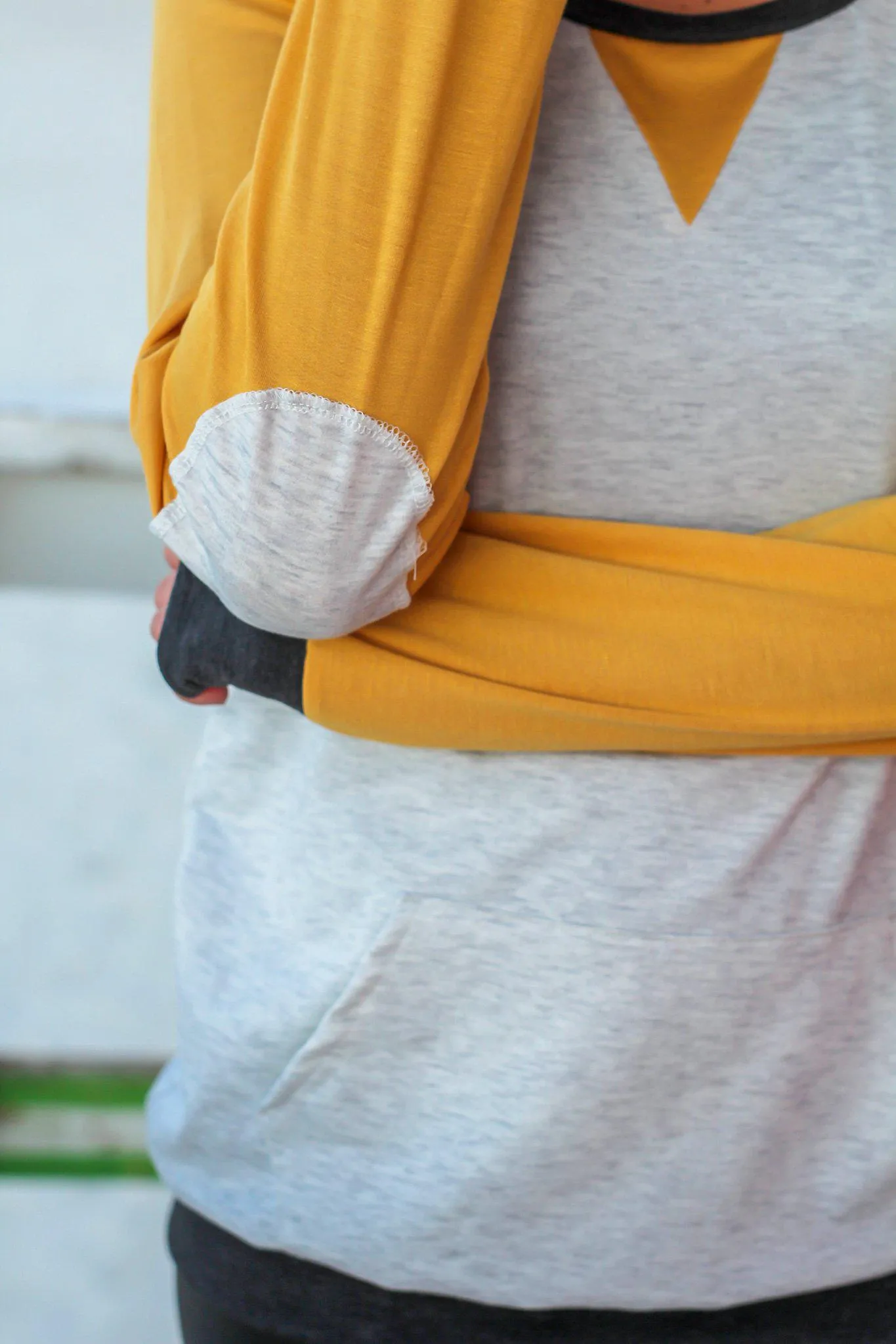 Mustard and Gray Color Block Pullover Top