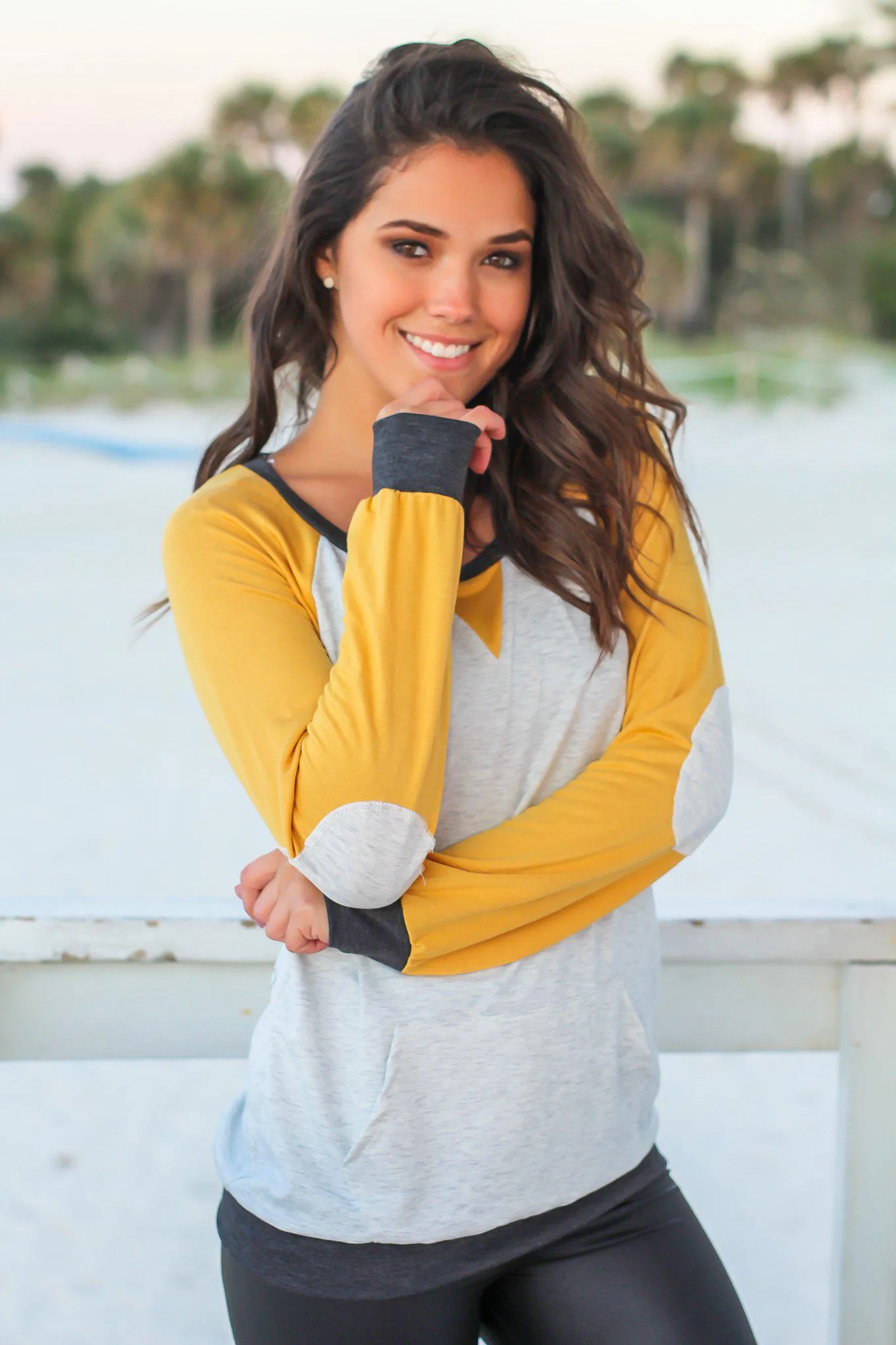 Mustard and Gray Color Block Pullover Top