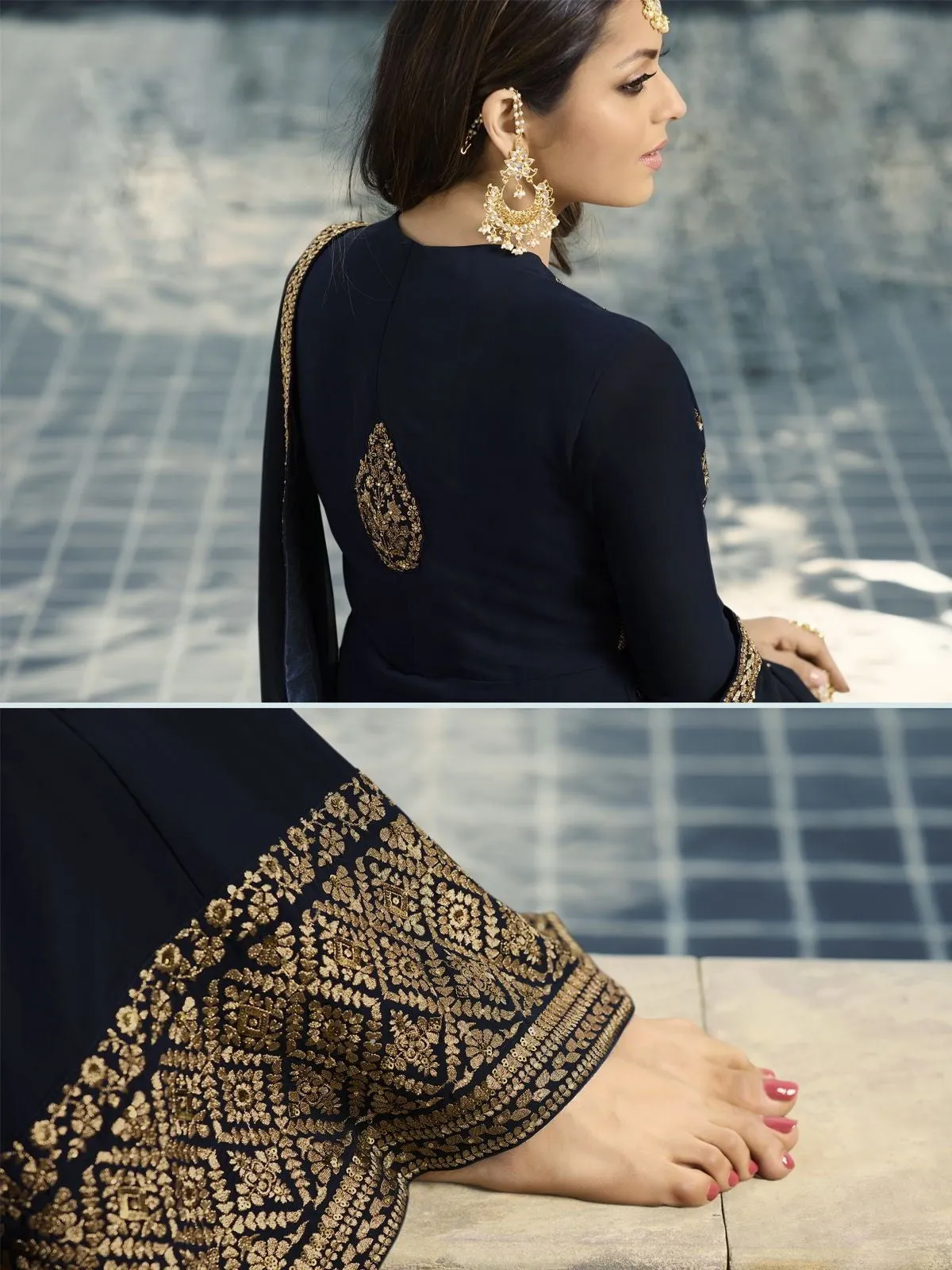 Navy Blue Embroidered Party Wear Lehenga Suit