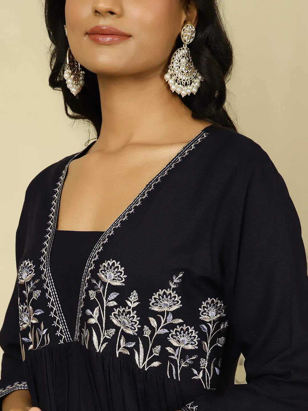 Navy Blue Embroidered Suit Set