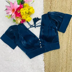 Navy Blue Glamorous Ruffled Metallic Jimmy Choo Blouse