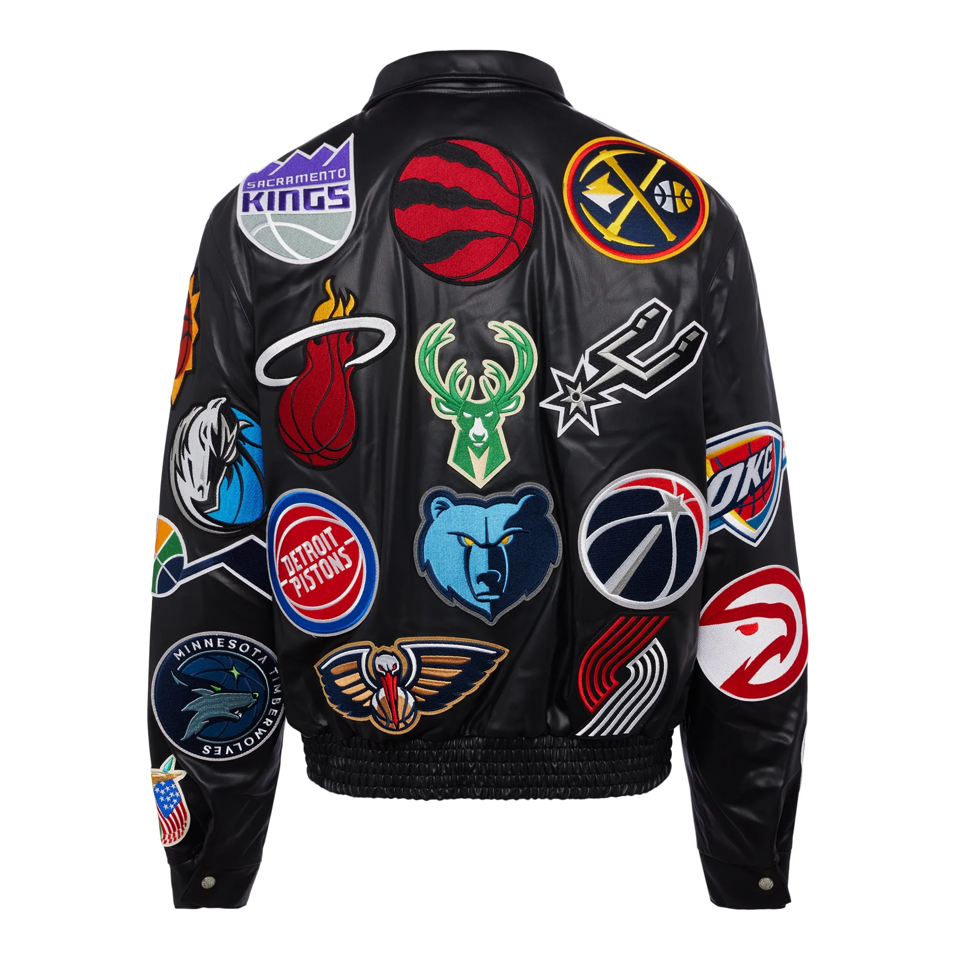 NBA COLLAGE VEGAN LEATHER JACKET Black