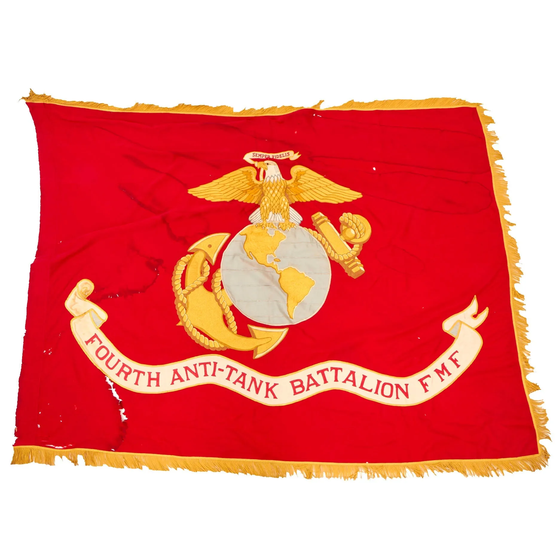 Original U.S. Pre Vietnam War Era 1959 Dated Chain Stitch Embroidered US Marine Corps Battle Standard Flag With 4th Anti-Tank Battalion Scroll by Annin and Co - 51” x 68”