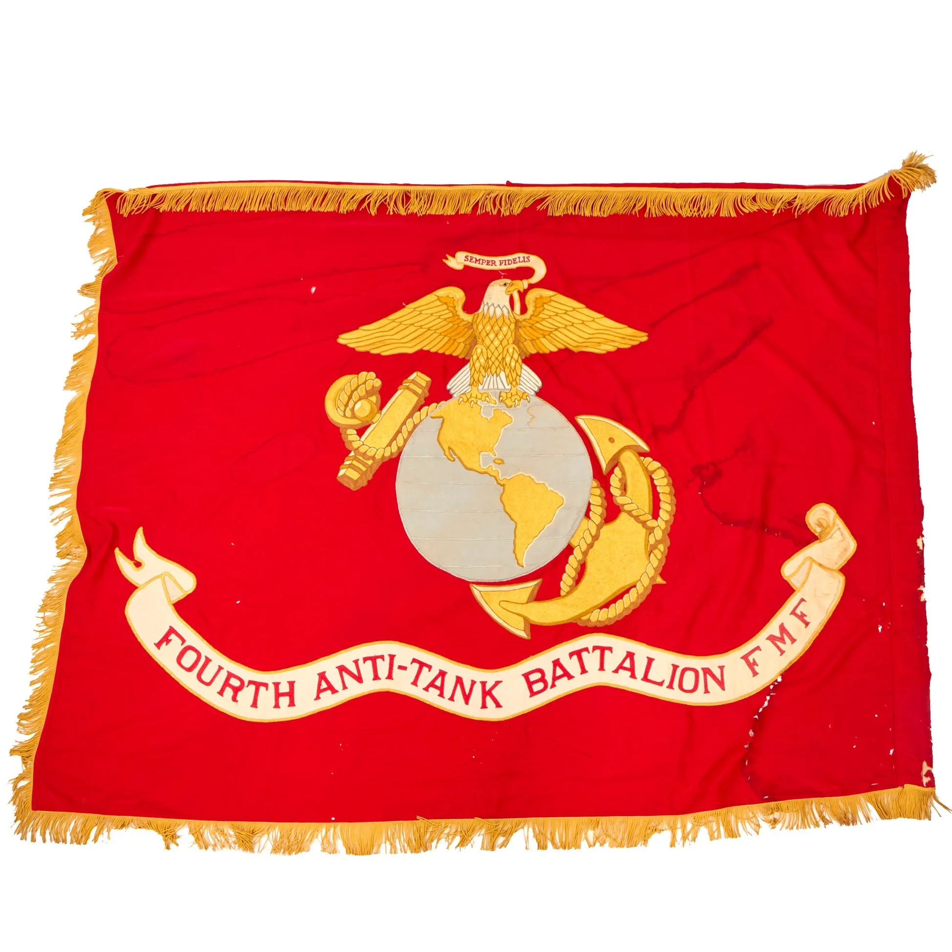 Original U.S. Pre Vietnam War Era 1959 Dated Chain Stitch Embroidered US Marine Corps Battle Standard Flag With 4th Anti-Tank Battalion Scroll by Annin and Co - 51” x 68”