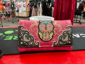 Pink and black leather owl wallet