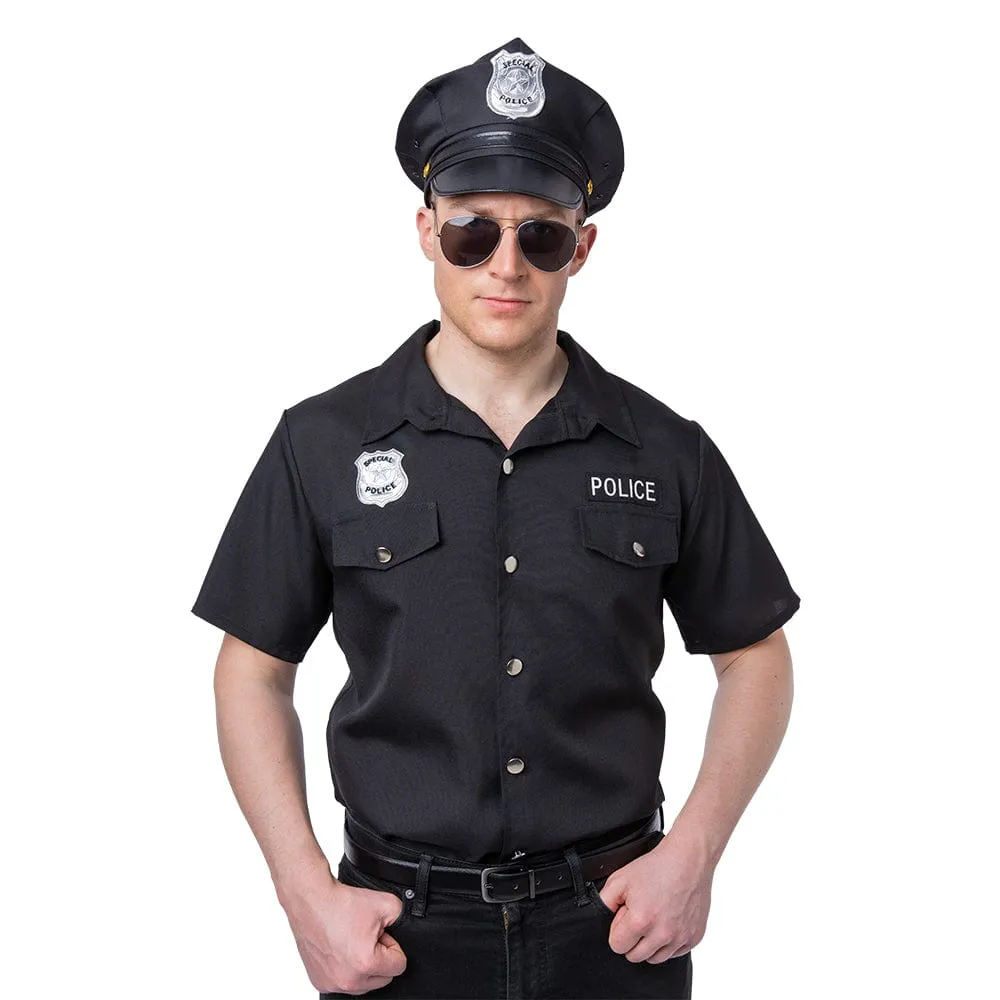 Police Shirt-Black or Navy Blue - With Badge Fancy Dress Costume