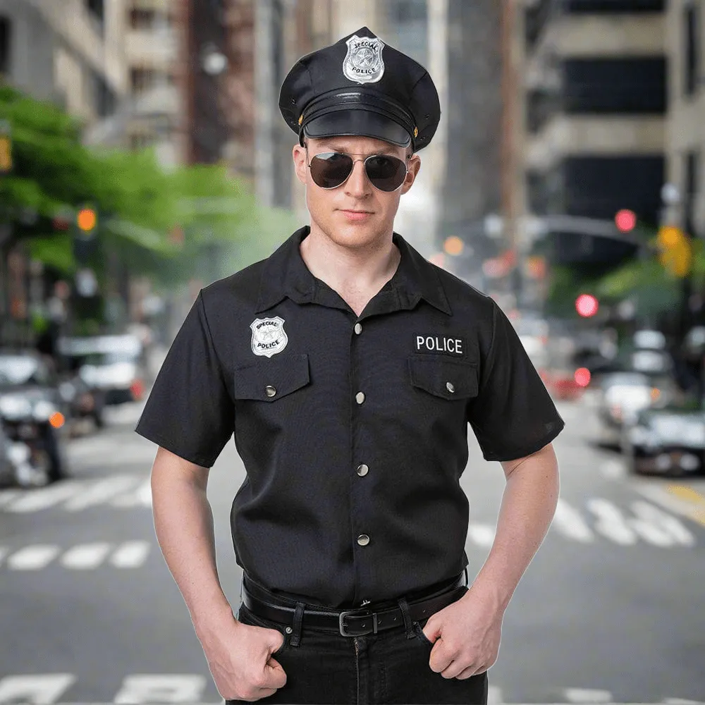 Police Shirt-Black or Navy Blue - With Badge Fancy Dress Costume