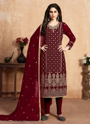 Red Golden Zari Embroidered Designer Pant Suit