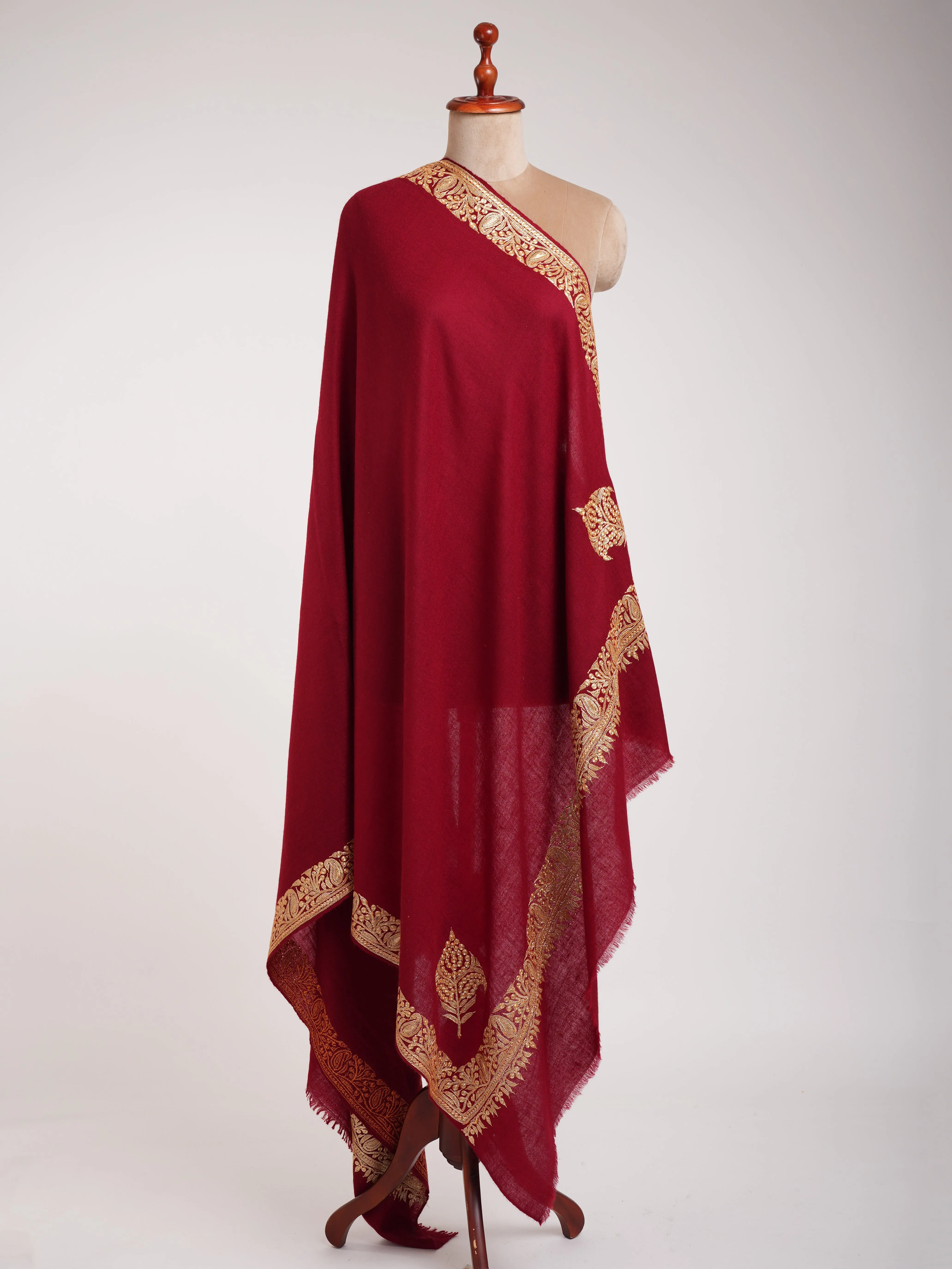 Red Pashmina Shawl with Kashmir Tilla Work