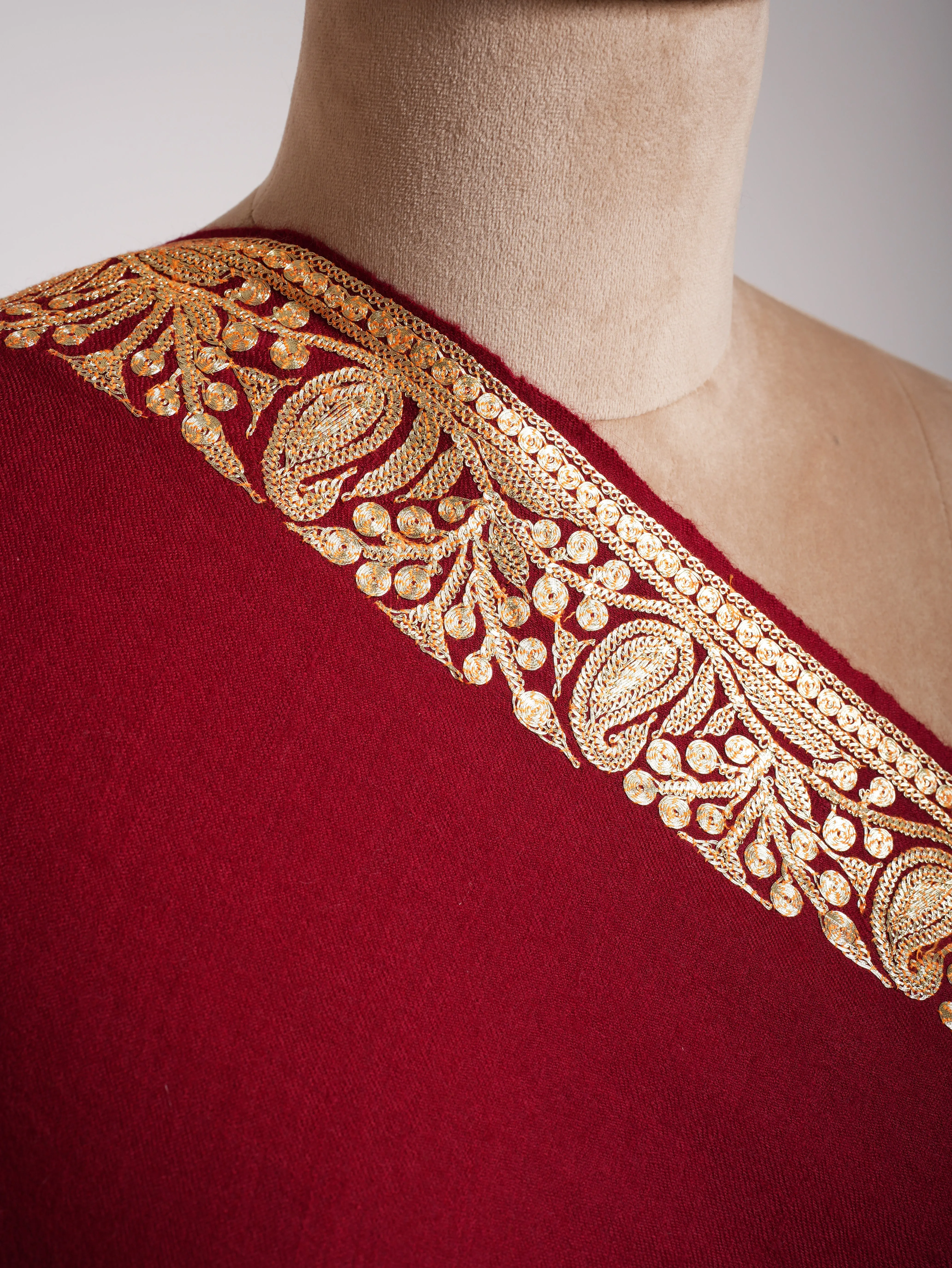 Red Pashmina Shawl with Kashmir Tilla Work