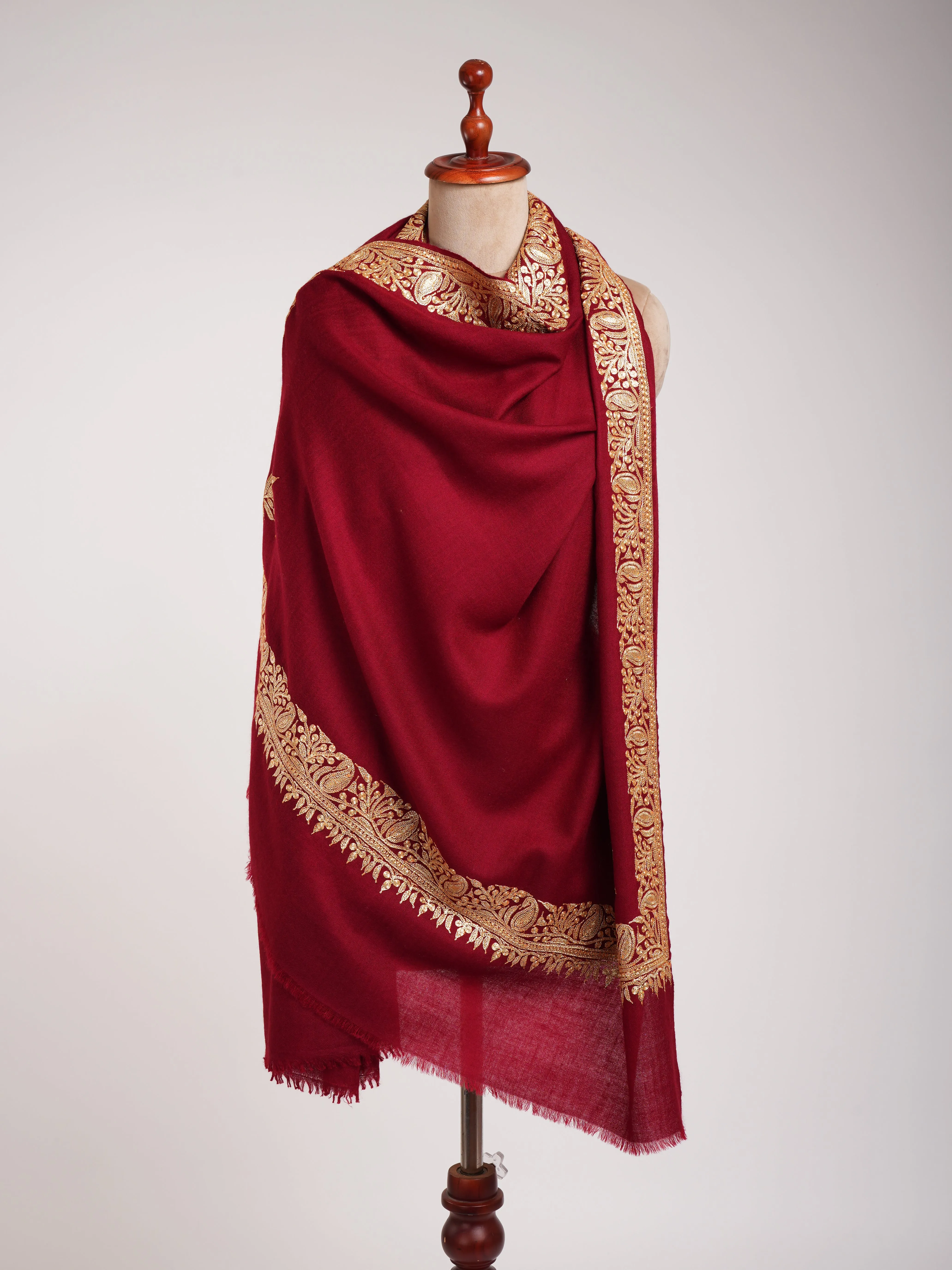 Red Pashmina Shawl with Kashmir Tilla Work