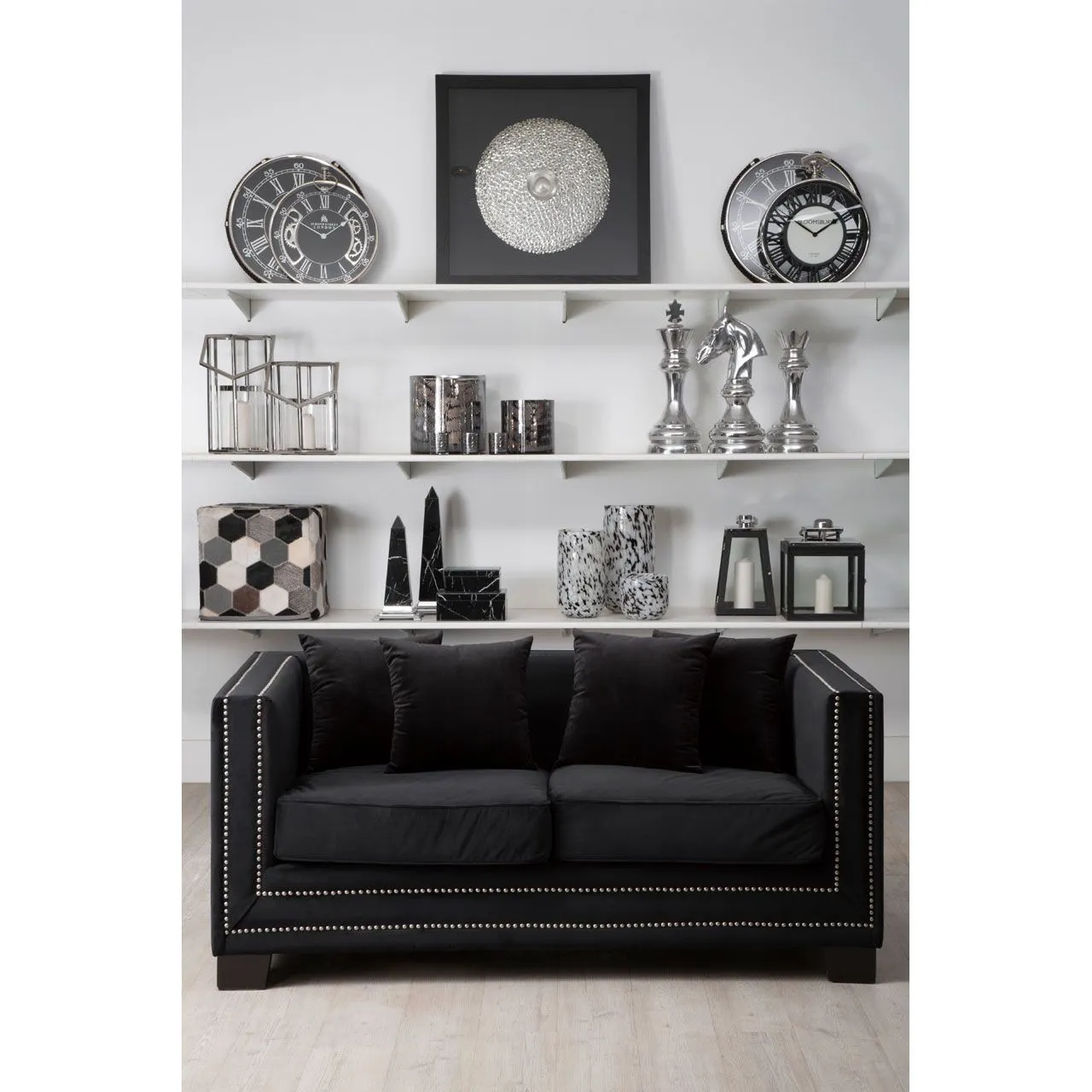 Regis 2-Seater Sofa in Black Velvet