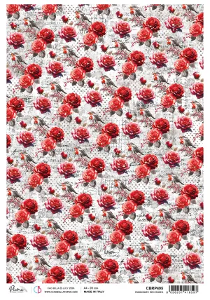 Rice Paper A4 Passionate Red Roses - 5 Sheets