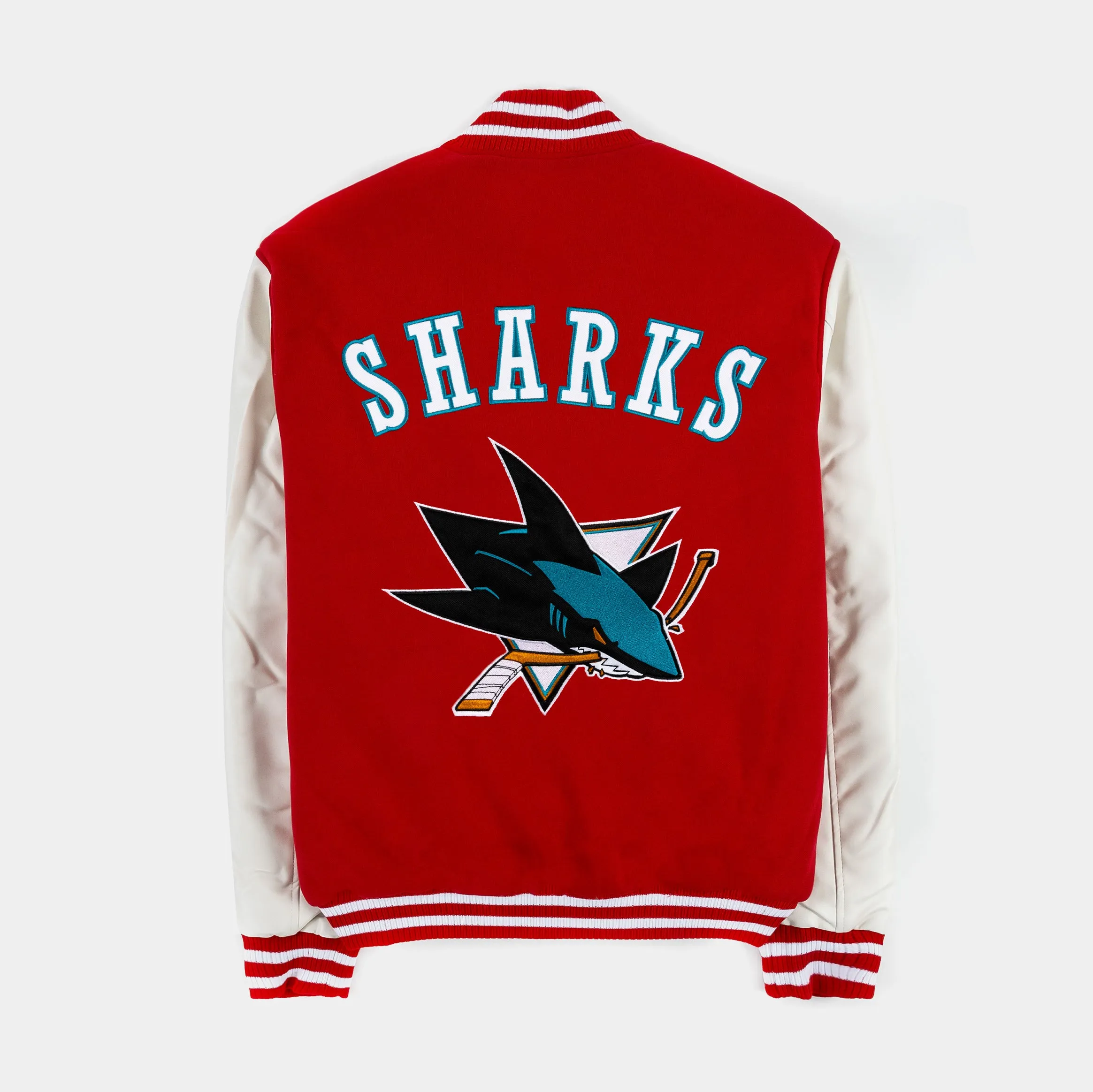 San Jose Sharks Reversible Letterman Mens Jacket (Red/White)