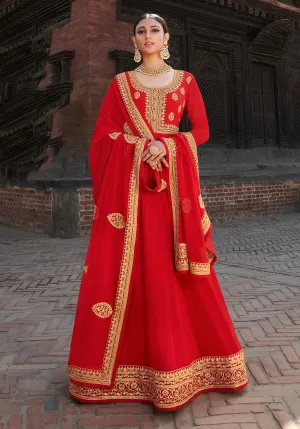 Scarlet Red Stone Embellished Floor Length Anarkali Suit