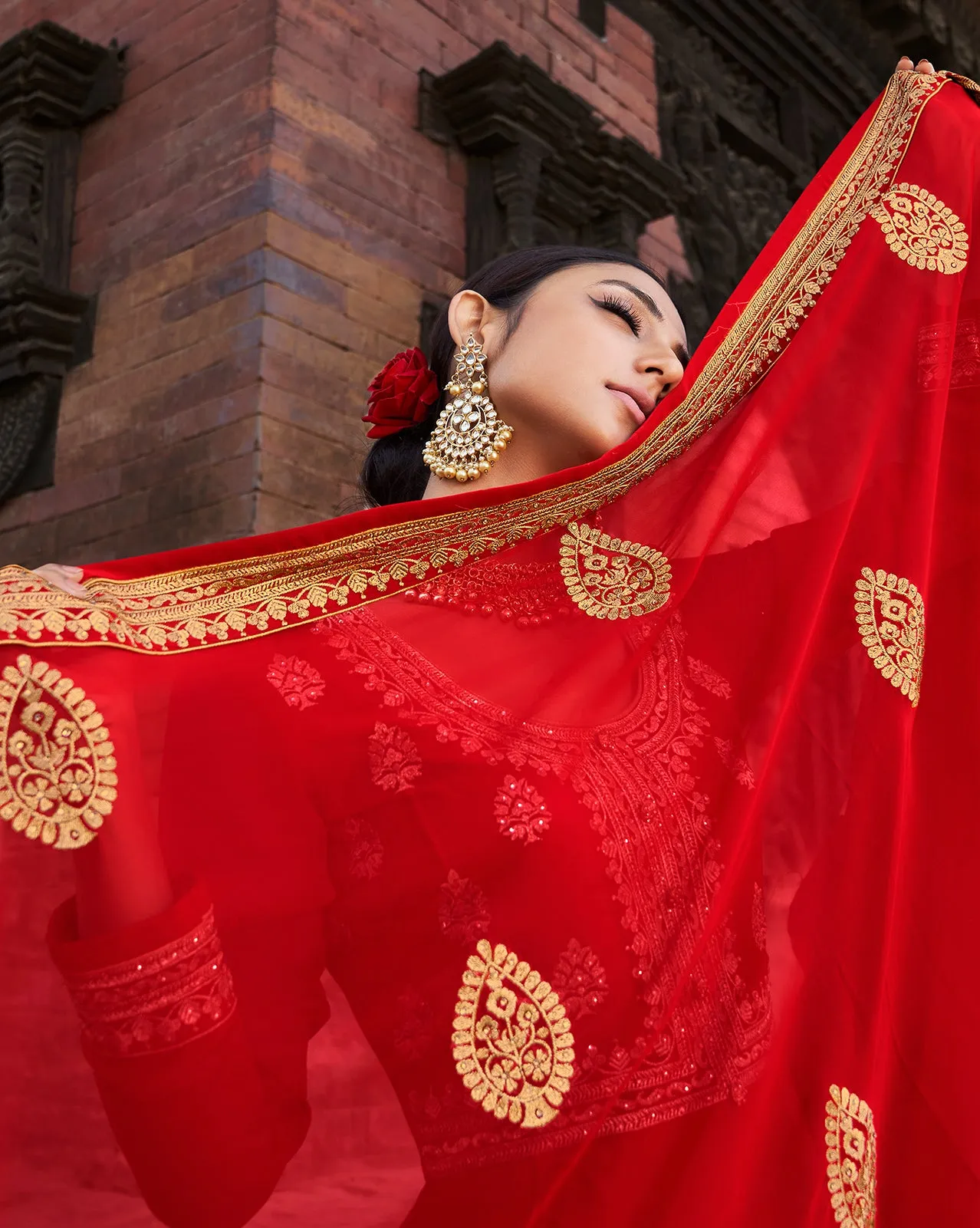 Scarlet Red Stone Embellished Floor Length Anarkali Suit