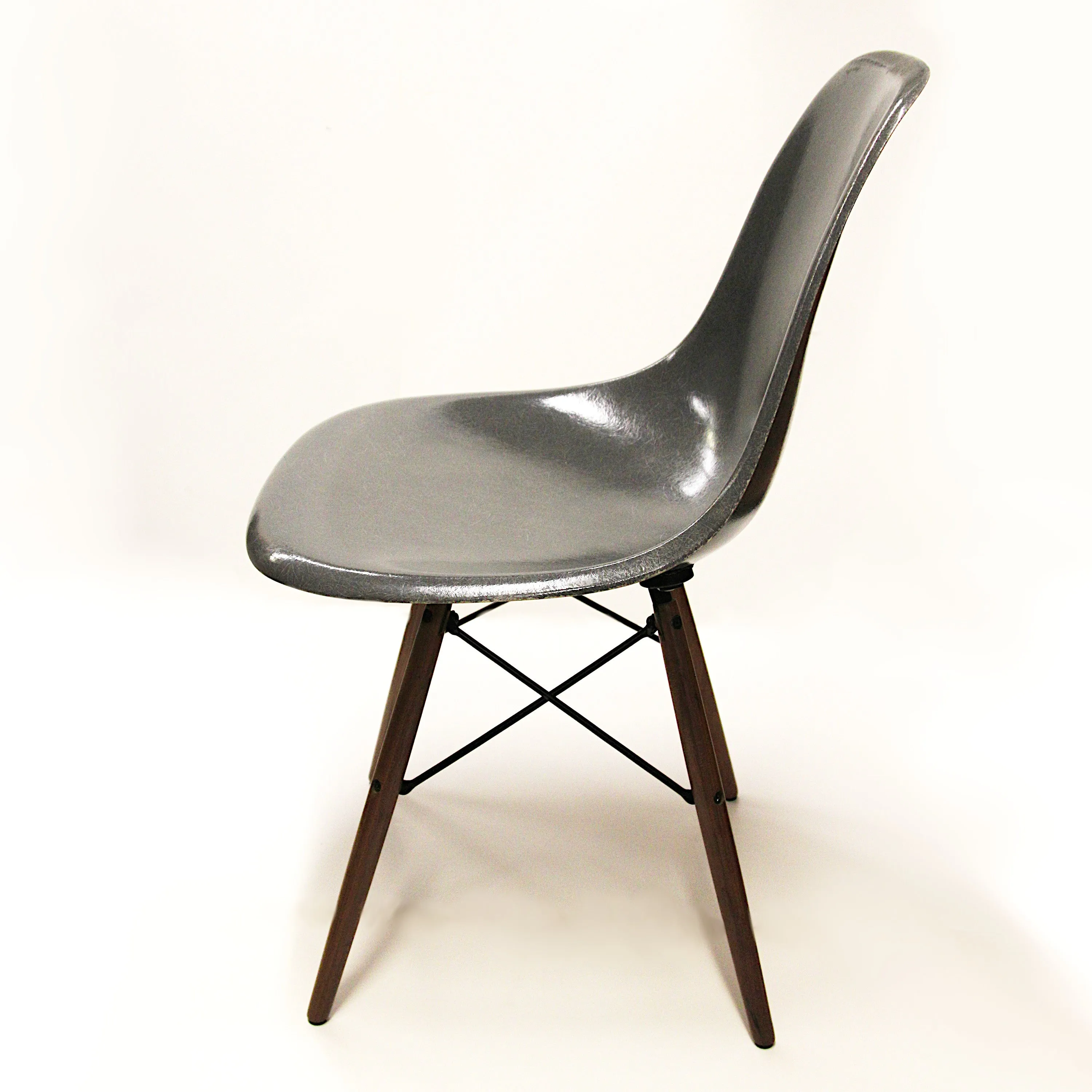 Set of 8 Mid-Century Modern Charcoal Gray Dowel Base Eames Dining Shell Chairs