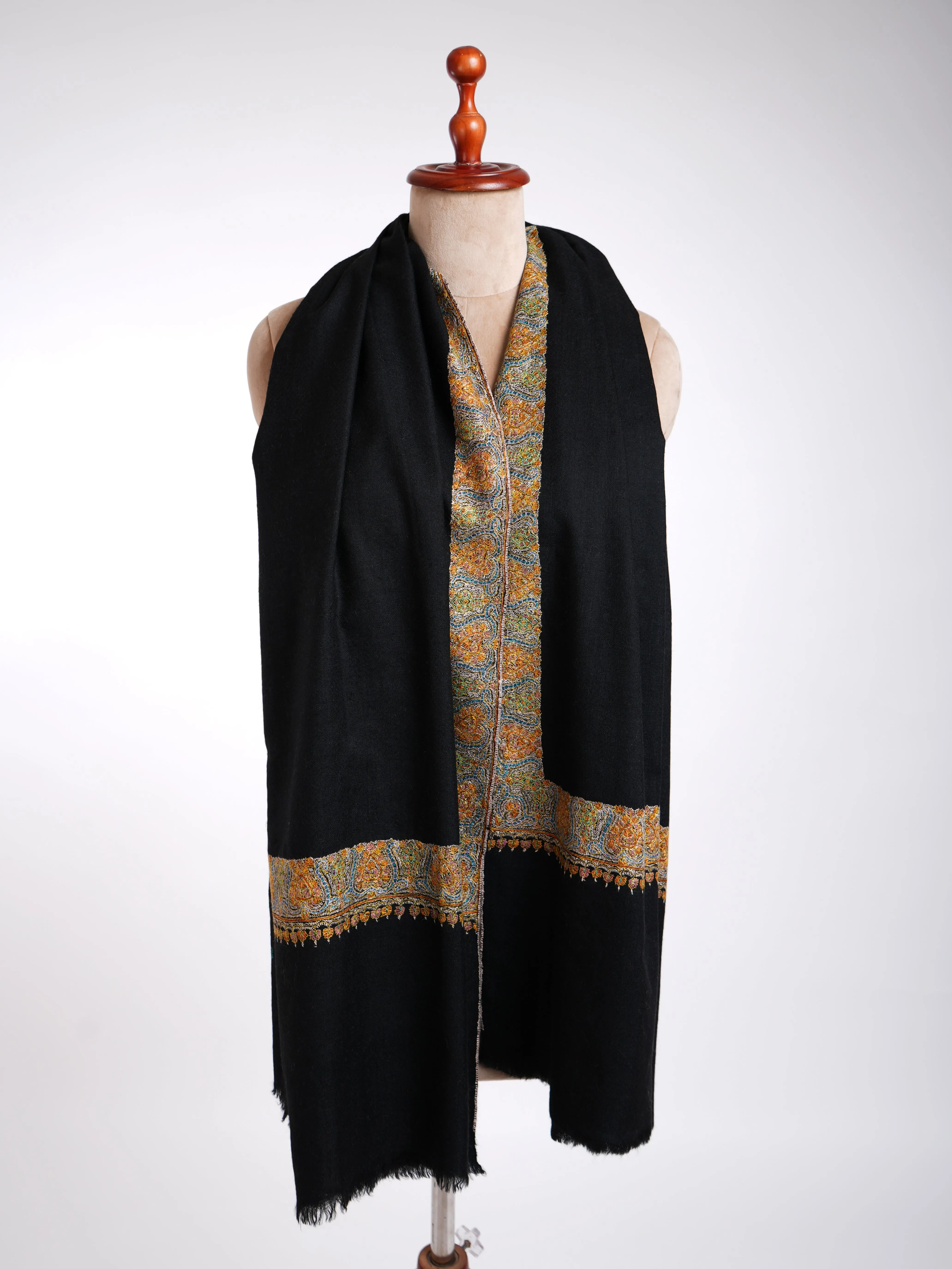 Sozni Hand Embroidery Black Pashmina Shawl