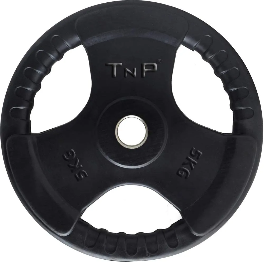 Standard 1" Tri-Grip Rubber Encased Weight Plate 5kg - Black