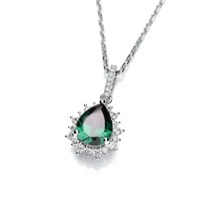 Sterling Silver Green Emerald CZ Teardrop Necklace