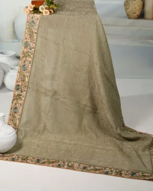 STONE GREEN CRUSHED TISSUE SAREE