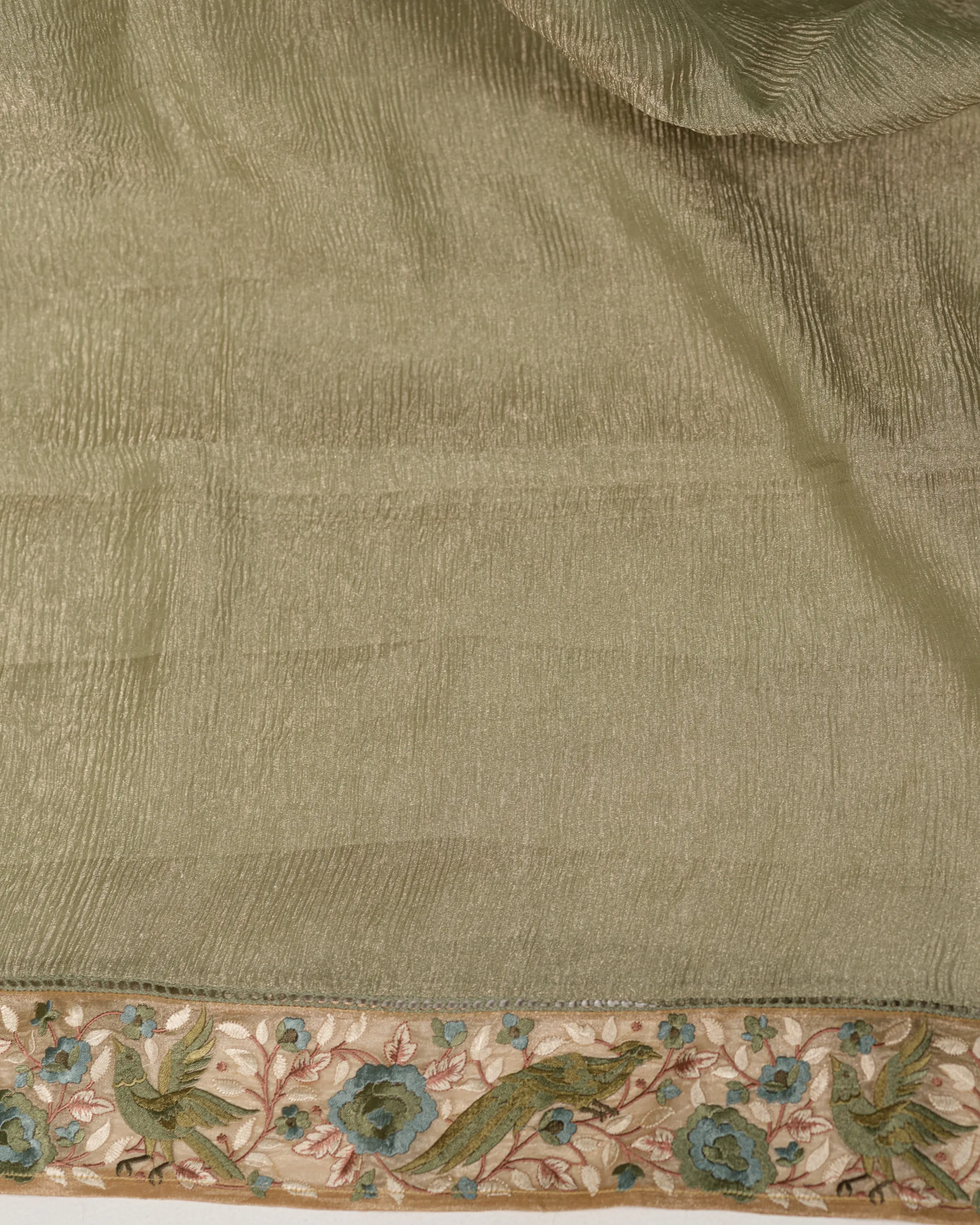 STONE GREEN CRUSHED TISSUE SAREE