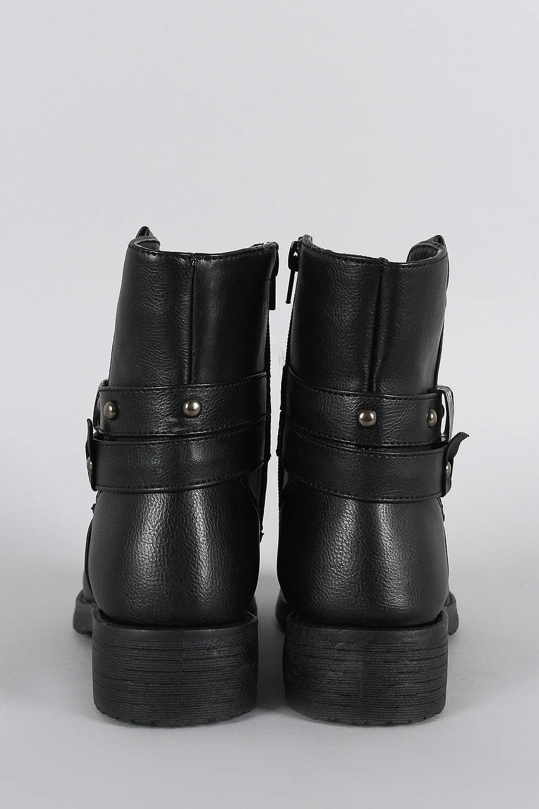 Studded Hardware Embellished Strappy Round Toe Ankle Boots