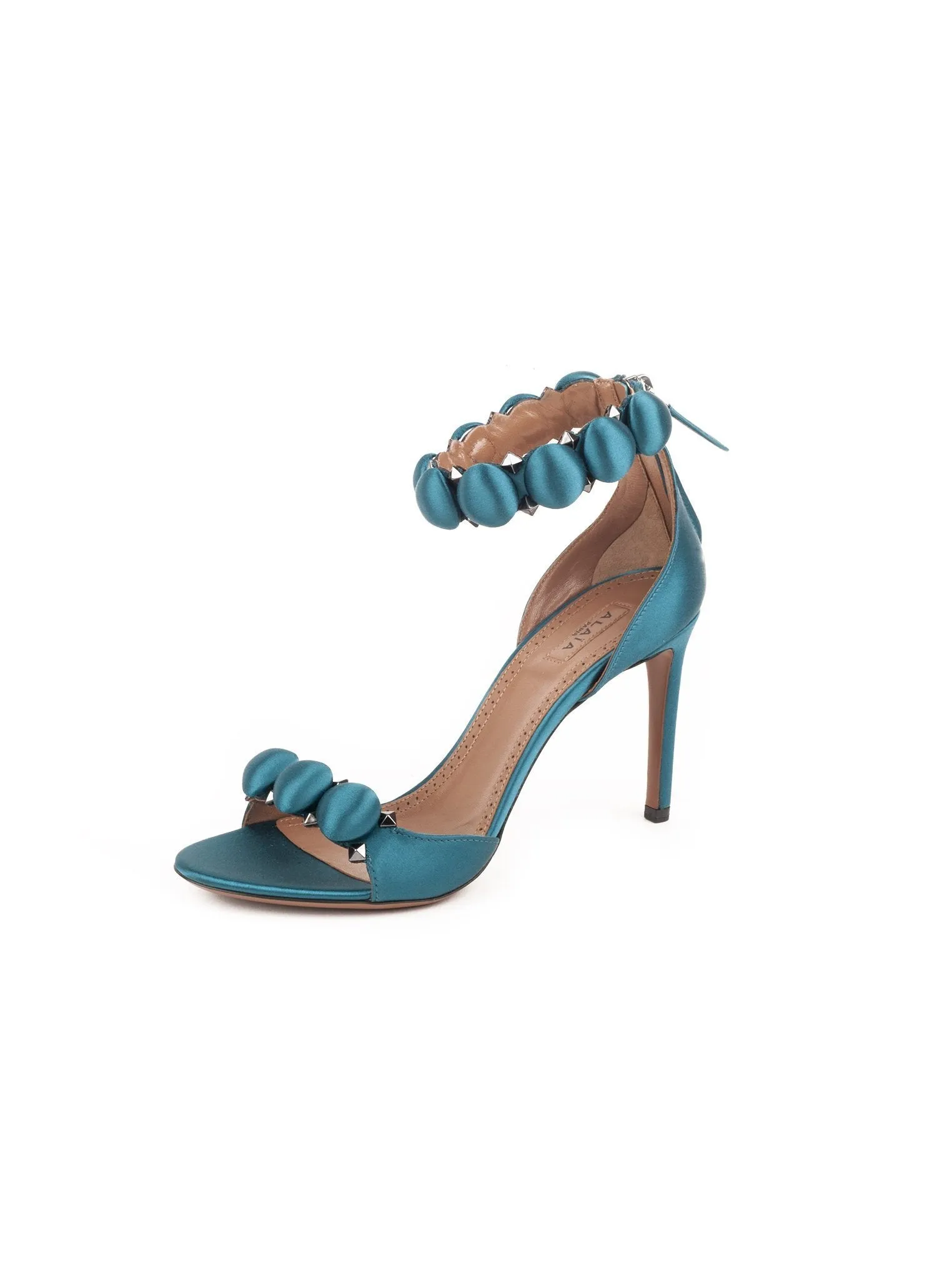 Studded Satin Bombe Sandals - Blue