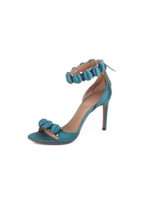 Studded Satin Bombe Sandals - Blue