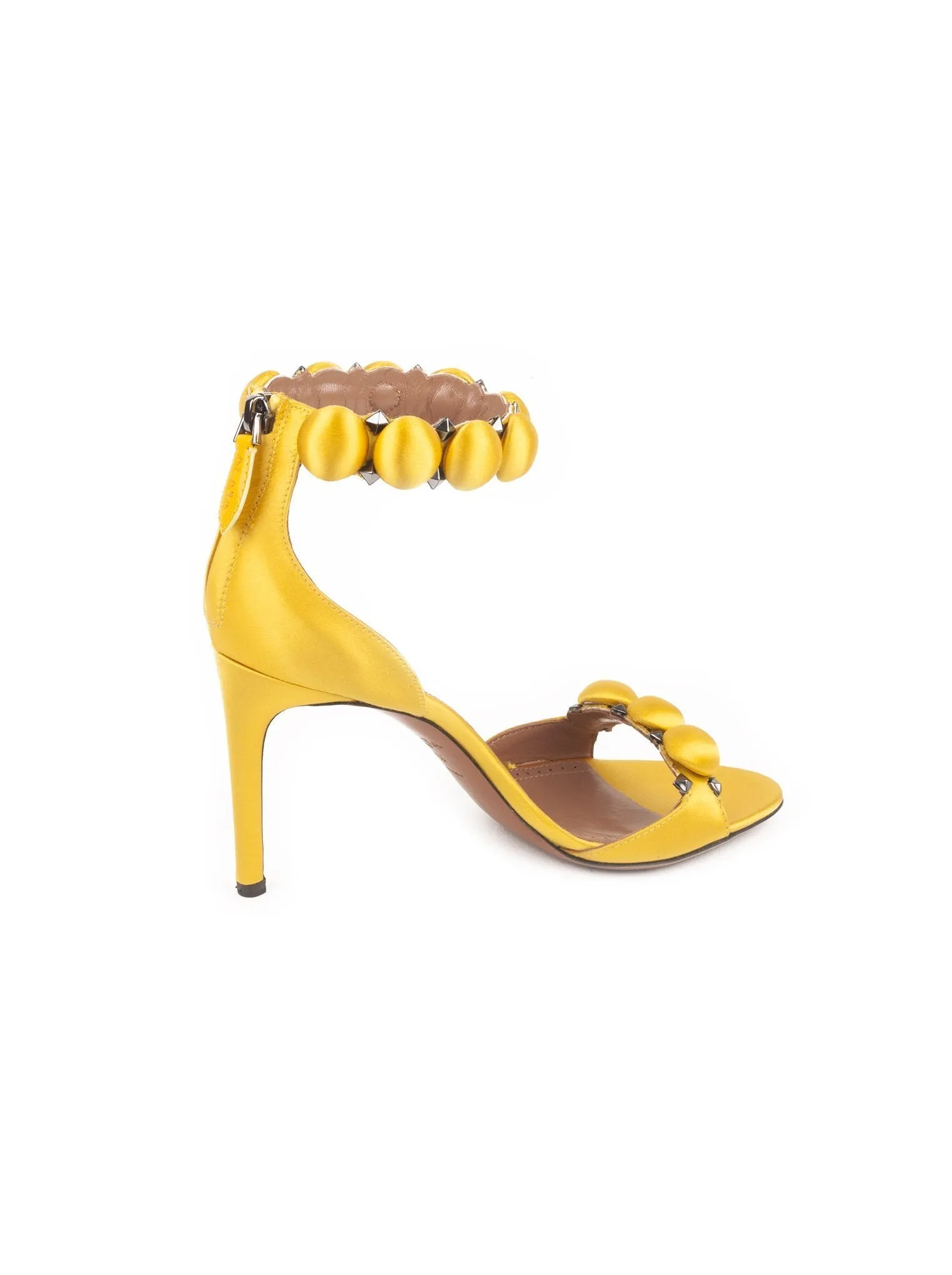 Studded Satin Bombe Sandals - Yellow