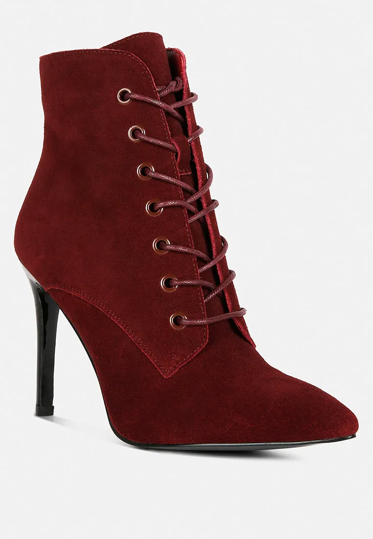 SULFUR Burgundy Suede Leather Stiletto Ankle Boot