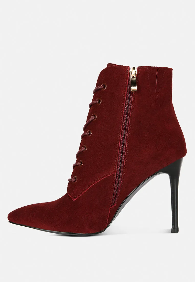 SULFUR Burgundy Suede Leather Stiletto Ankle Boot