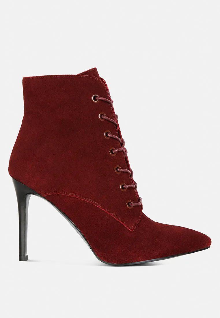 SULFUR Burgundy Suede Leather Stiletto Ankle Boot