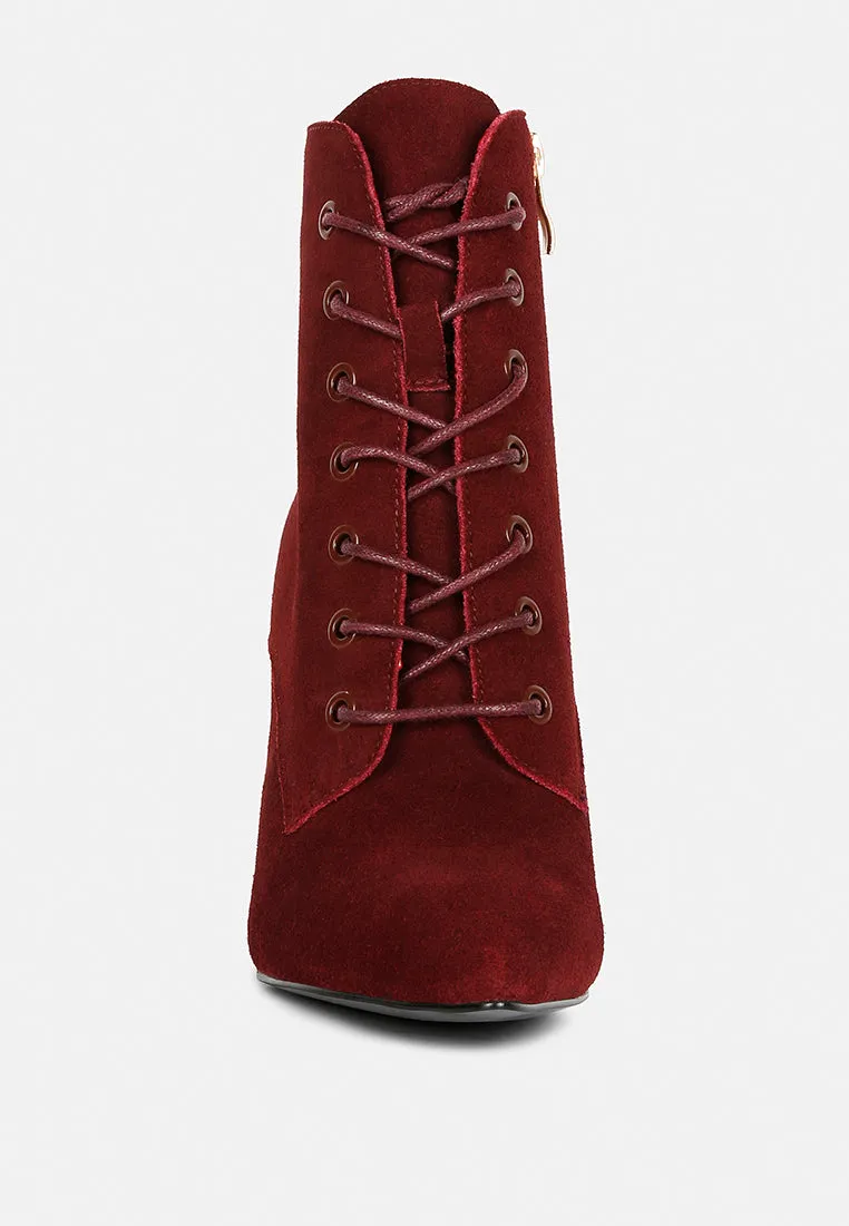 SULFUR Burgundy Suede Leather Stiletto Ankle Boot